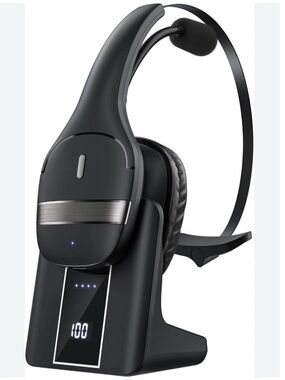 Wireless Over-Ear Computer Headset with Boom Microphone - Black